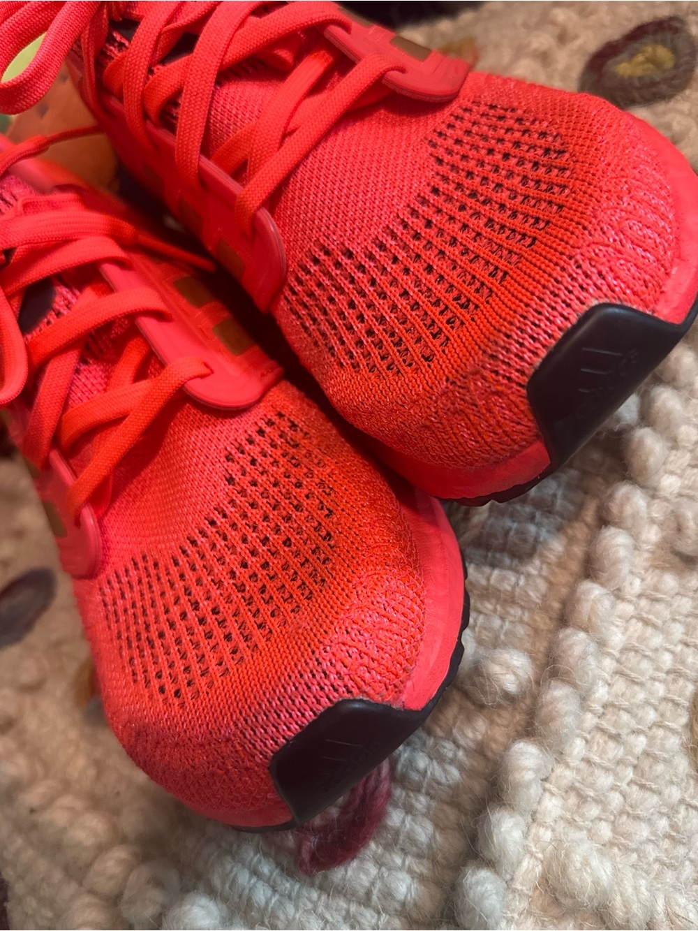 Adidas Women’s Ultra Boost Neon Red Knit Comfort Running Sneakers Gold Stripes - Picture 8 of 10